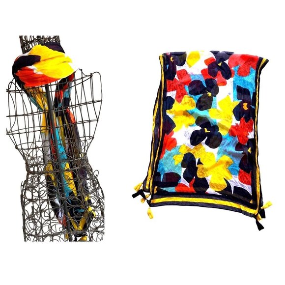 Vintage Flower Power Scarf Long Tassels 74 in L x 31 in W Rectangle Tabl… - Picture 5 of 12